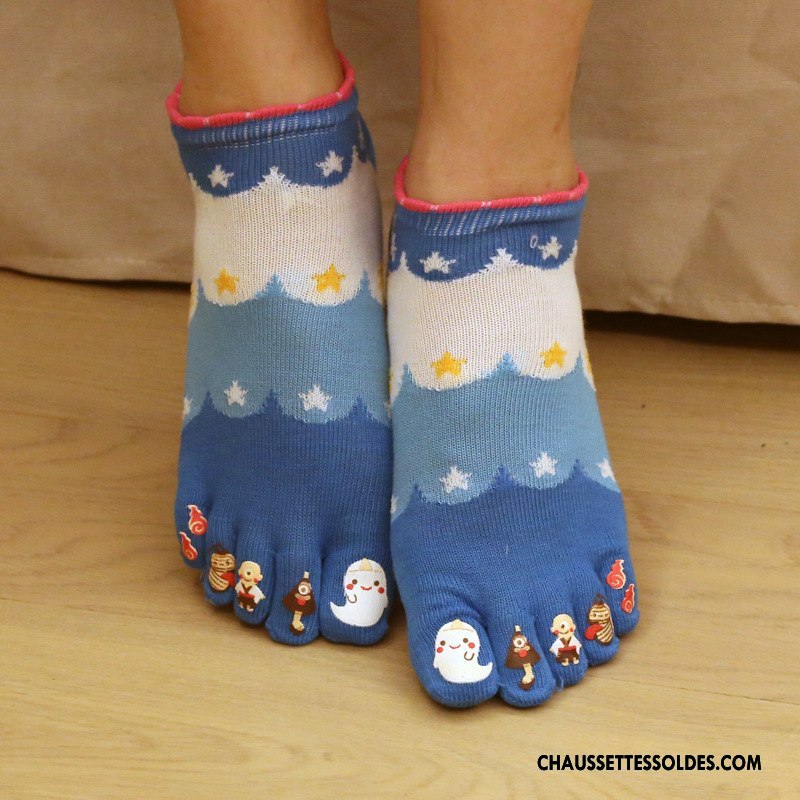 Chaussettes Courtes Femme Cinq Doigts Doigt De Pied Matelassé Bleu