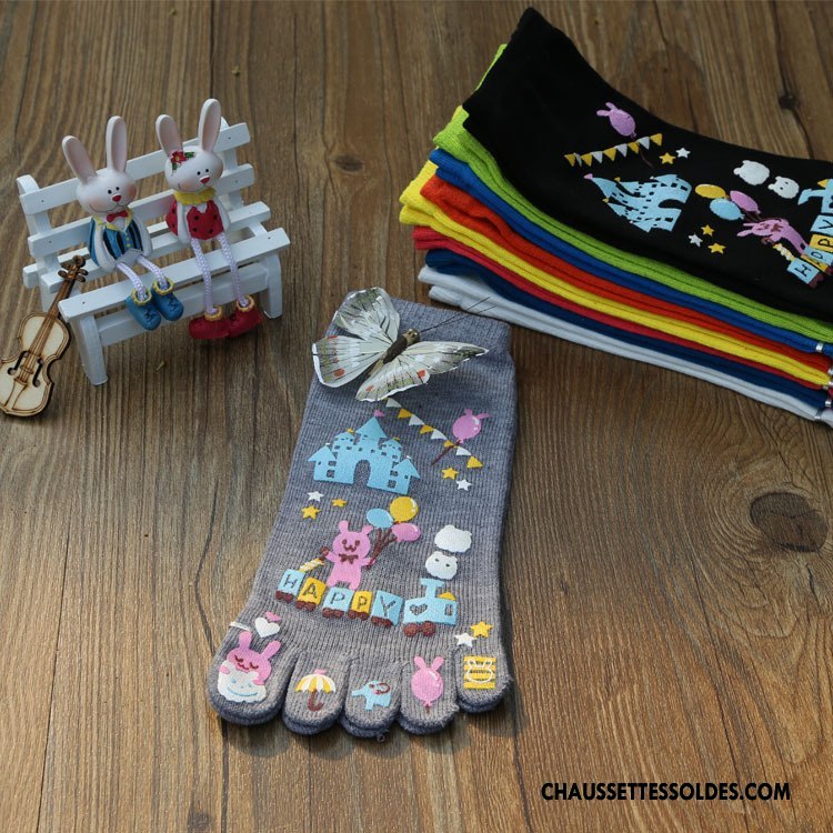 Chaussettes Courtes Femme Cinq Doigts Le Nouveau Lovers Dessin Animé Blanc