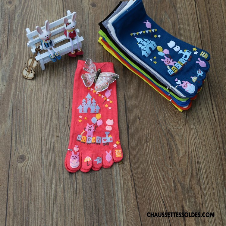 Chaussettes Courtes Femme Cinq Doigts Le Nouveau Lovers Dessin Animé Blanc