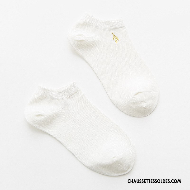 Chaussettes Courtes Femme Coton Bio Brodé Plaine Matelassé Chaussette Basse Coupée Chaussette Courte Pure