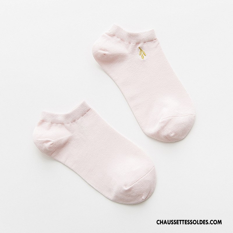 Chaussettes Courtes Femme Coton Bio Brodé Plaine Matelassé Chaussette Basse Coupée Chaussette Courte Pure