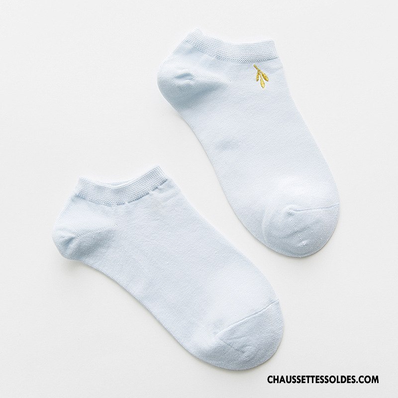 Chaussettes Courtes Femme Coton Bio Brodé Plaine Matelassé Chaussette Basse Coupée Chaussette Courte Pure