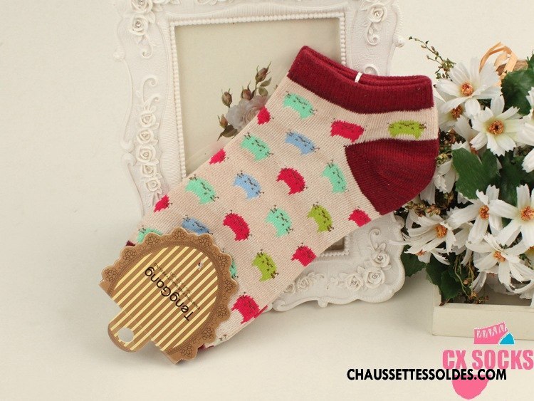 Chaussettes Courtes Femme Coton Bio Chaussette Basse Coupée Charmant Chat Nouvelles Arrivées Rouge