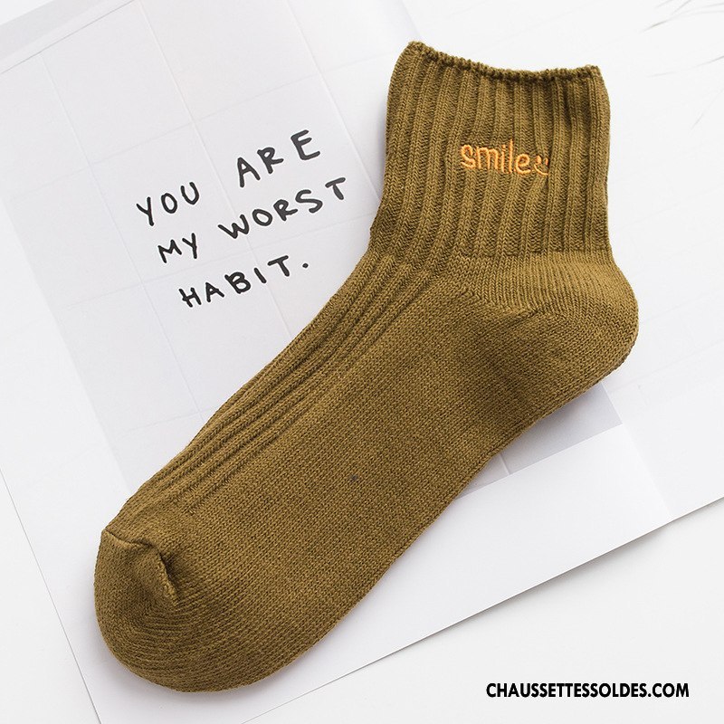 Chaussettes Courtes Femme Coton Bio Milieu Brodé Tendance Hiver L'automne Marron / Brun