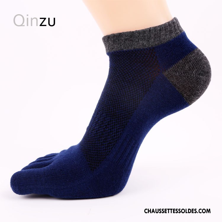 Chaussettes Courtes Femme Dame Casual Absorber La Sueur Cinq Doigts Mouvement Respirant Pure Bleu