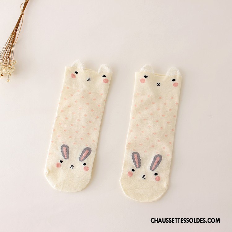 Chaussettes Courtes Femme Dessin Animé Charmant Nouvelles Arrivées Beige Blanc