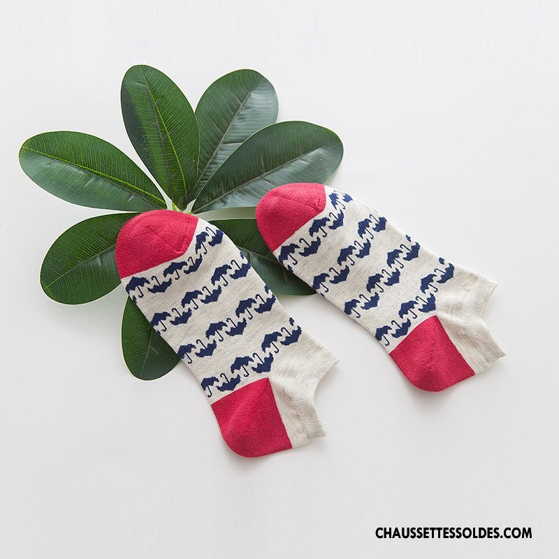 Chaussettes Courtes Femme Dessin Animé Chaussette Basse Coupée Nouvelles Arrivées 100% Coton Lovers Géométrie Bleu