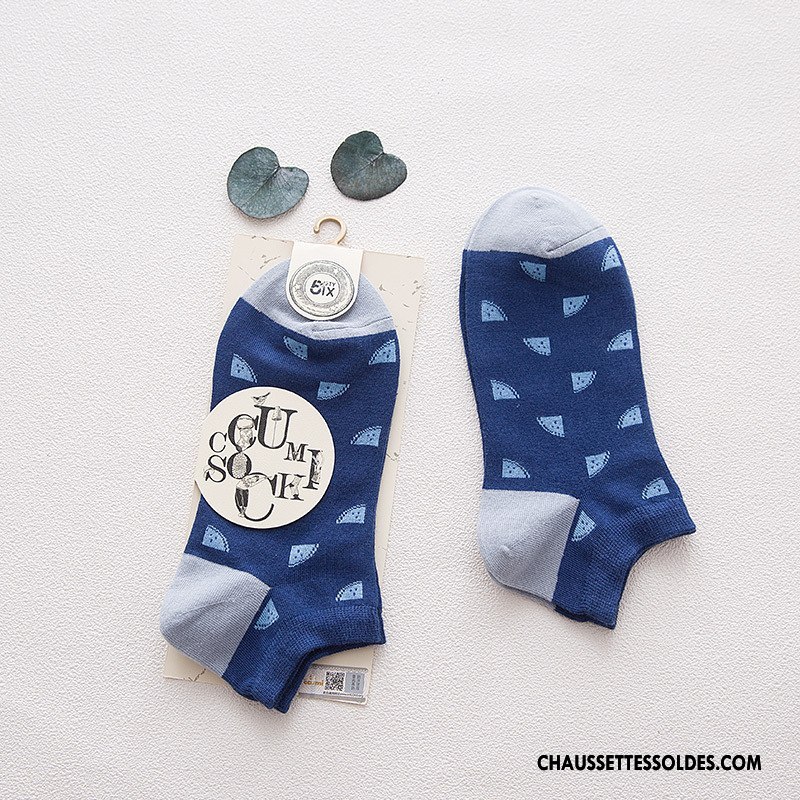 Chaussettes Courtes Femme Dessin Animé Chaussette Basse Coupée Nouvelles Arrivées 100% Coton Lovers Géométrie Bleu