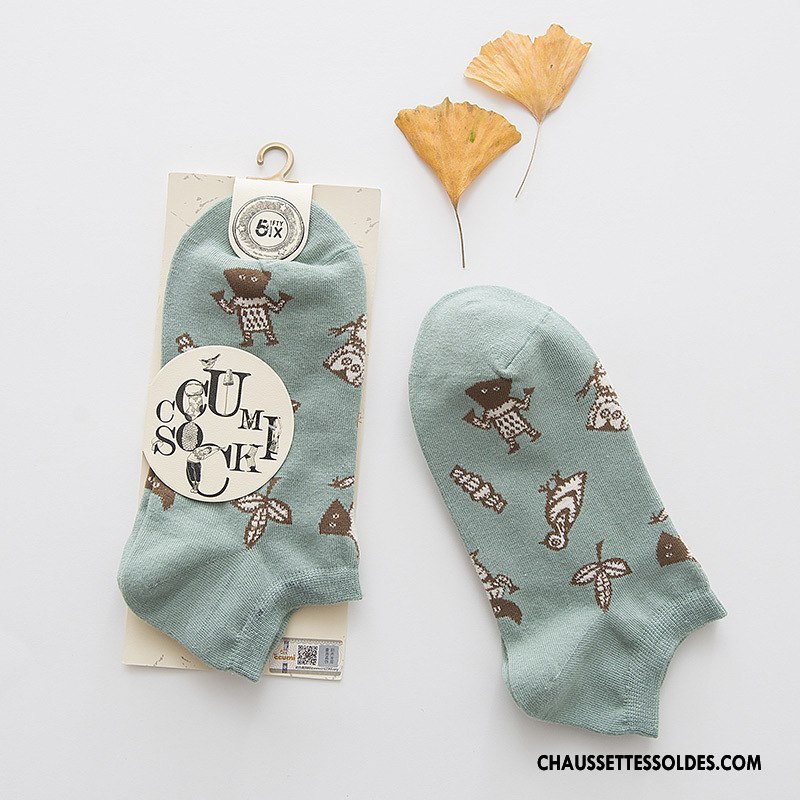 Chaussettes Courtes Femme Dessin Animé Chaussette Basse Coupée Nouvelles Arrivées 100% Coton Lovers Géométrie Bleu