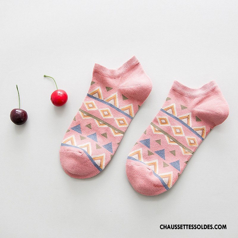 Chaussettes Courtes Femme Dessin Animé Chaussette Basse Coupée Nouvelles Arrivées 100% Coton Lovers Géométrie Bleu