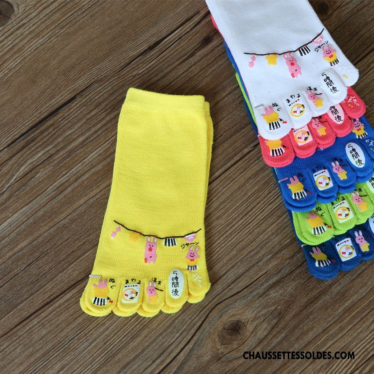 Chaussettes Courtes Femme Dessin Animé Lovers Printemps Cinq Doigts Pas De Traces Le Nouveau Jaune