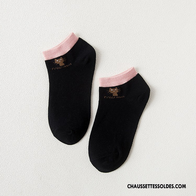 Chaussettes Courtes Femme Dessin Animé Petit Chat 100% Coton Basse Respirant Gris