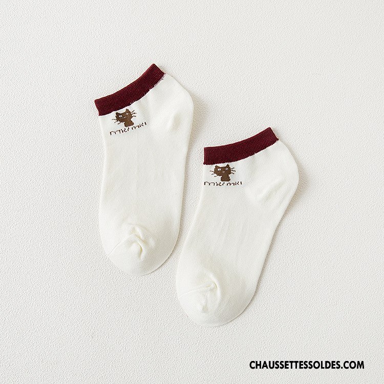 Chaussettes Courtes Femme Dessin Animé Petit Chat 100% Coton Basse Respirant Gris