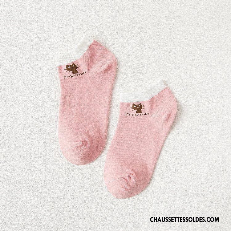Chaussettes Courtes Femme Dessin Animé Petit Chat 100% Coton Basse Respirant Gris