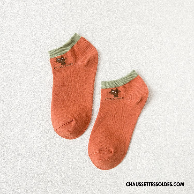 Chaussettes Courtes Femme Dessin Animé Petit Chat 100% Coton Basse Respirant Gris