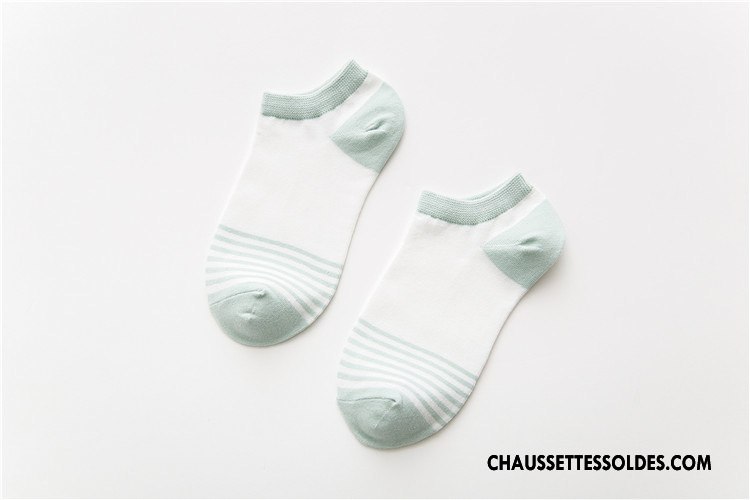 Chaussettes Courtes Femme Frais Le Nouveau Rayé Printemps 100% Coton Chaussette Courte Couleur De Contraste Vert Clair