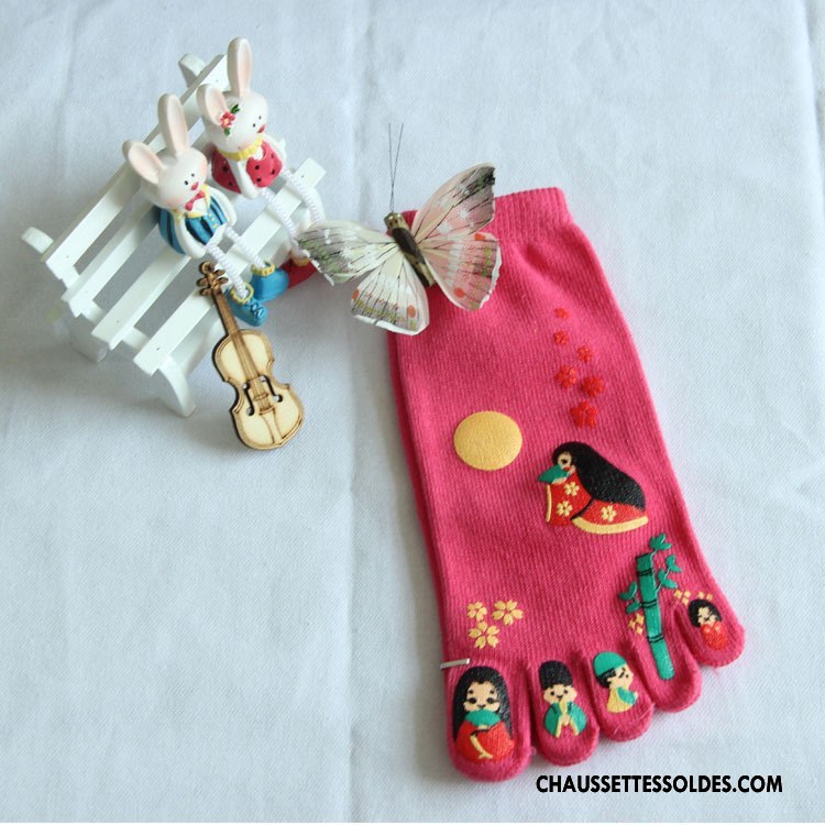 Chaussettes Courtes Femme Homme Matelassé Dessin Animé Cinq Doigts Mouvement Rouge