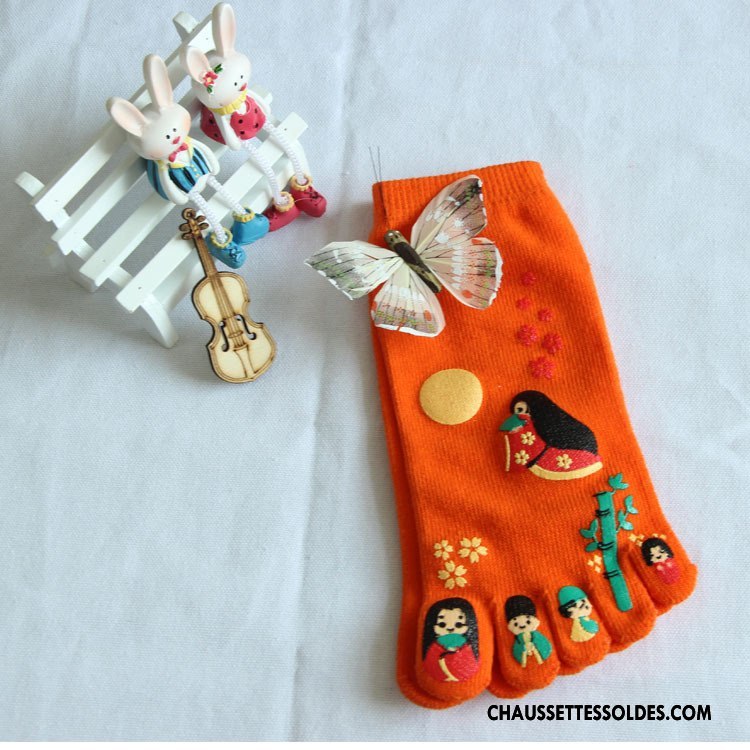 Chaussettes Courtes Femme Homme Matelassé Dessin Animé Cinq Doigts Mouvement Rouge