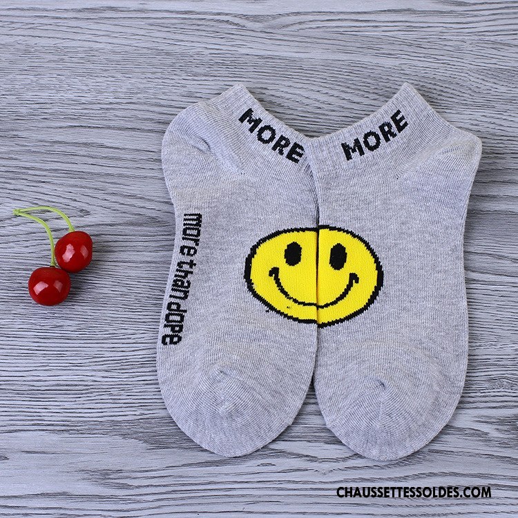 Chaussettes Courtes Femme L'automne Nouvelles Arrivées Souriant Chaussette Basse Coupée Printemps Coton Bio Bleu Clair