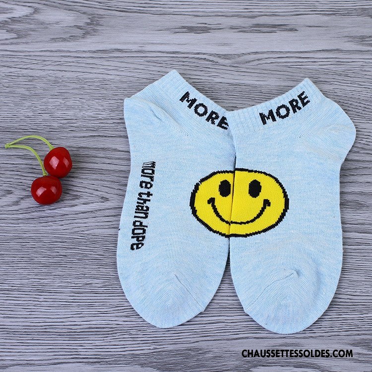 Chaussettes Courtes Femme L'automne Nouvelles Arrivées Souriant Chaussette Basse Coupée Printemps Coton Bio Bleu Clair