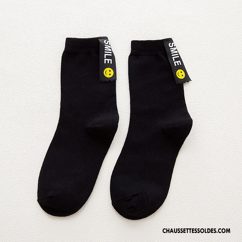 Chaussettes Courtes Femme L'automne Souriant Chaussettes En Coton Hiver Milieu Noir