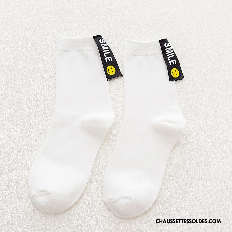 Chaussettes Courtes Femme L'automne Souriant Chaussettes En Coton Hiver Milieu Noir