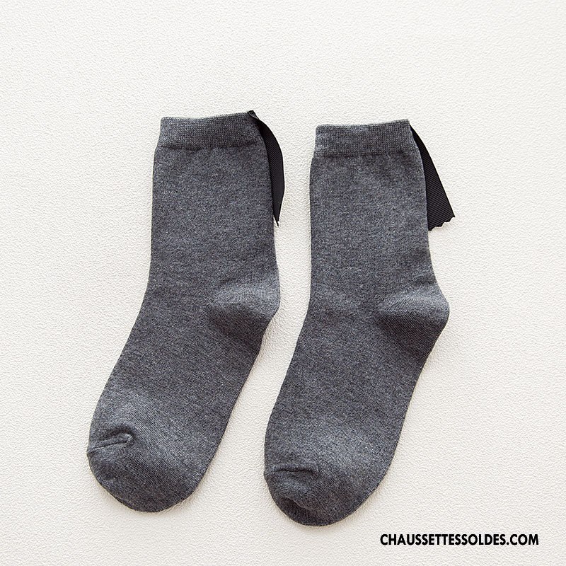 Chaussettes Courtes Femme L'automne Souriant Chaussettes En Coton Hiver Milieu Noir