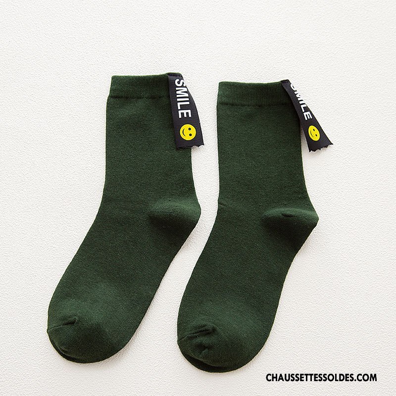 Chaussettes Courtes Femme L'automne Souriant Chaussettes En Coton Hiver Milieu Noir