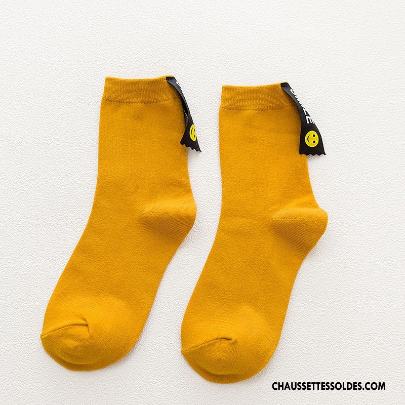 Chaussettes Courtes Femme L'automne Souriant Chaussettes En Coton Hiver Milieu Noir