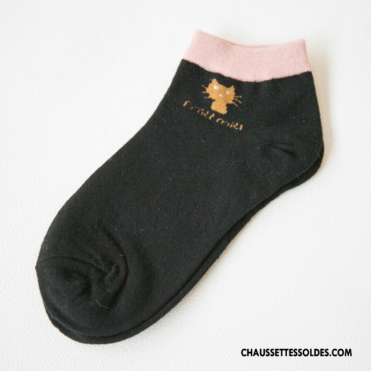Chaussettes Courtes Femme L'automne Vente Chaude 100% Coton Chat Dame Chaussette Basse Coupée Rose
