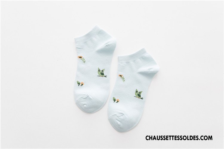 Chaussettes Courtes Femme Le Nouveau Plante Coton Style Chaud Frais Chaussette Basse Coupée Bleu Clair