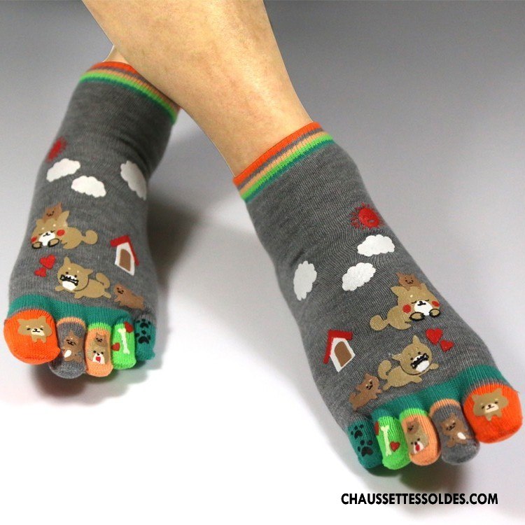 Chaussettes Courtes Femme Le Nouveau Printemps Cinq Doigts Matelassé Gris
