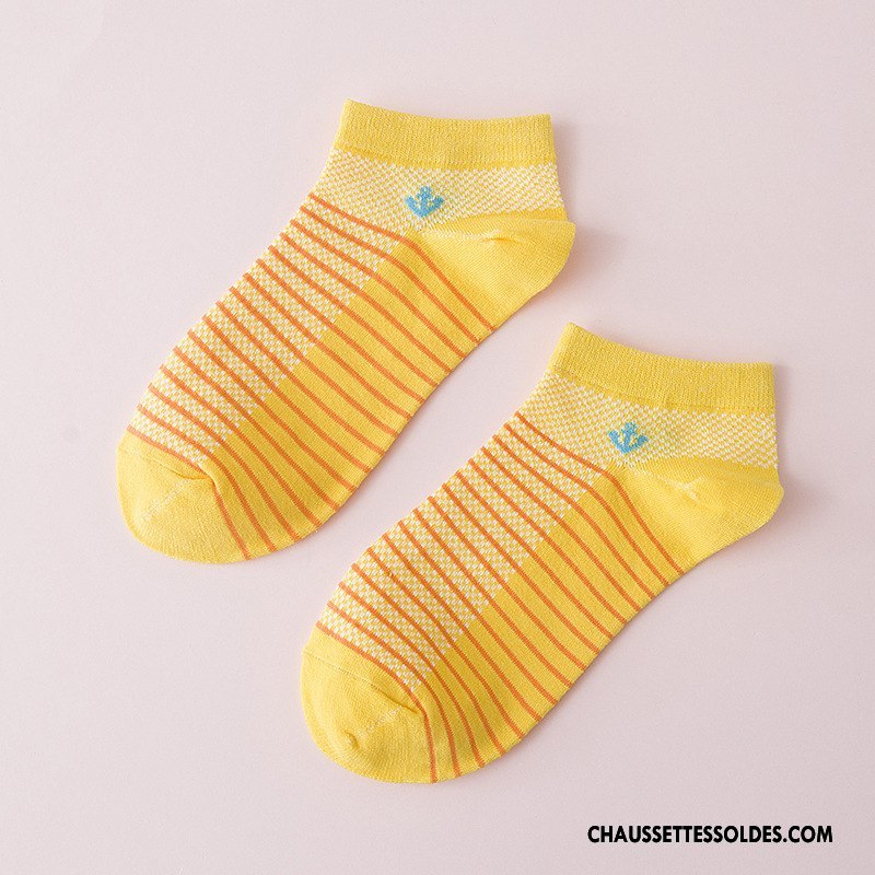 Chaussettes Courtes Femme Le Nouveau Rayé 100% Coton Chaussette Basse Coupée Printemps Été Blanc