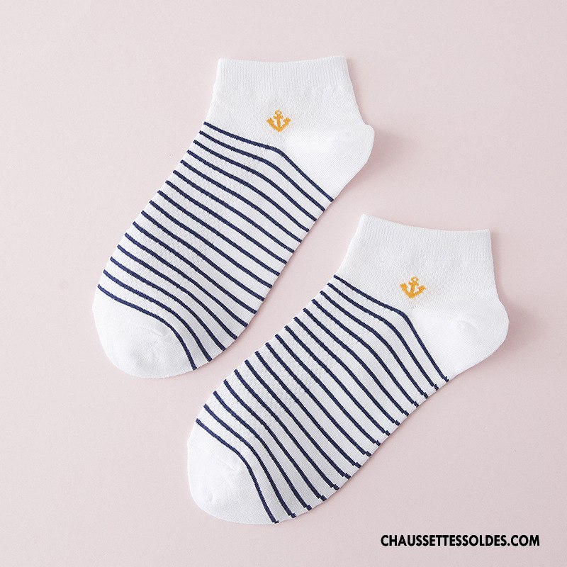 Chaussettes Courtes Femme Le Nouveau Rayé 100% Coton Chaussette Basse Coupée Printemps Été Blanc