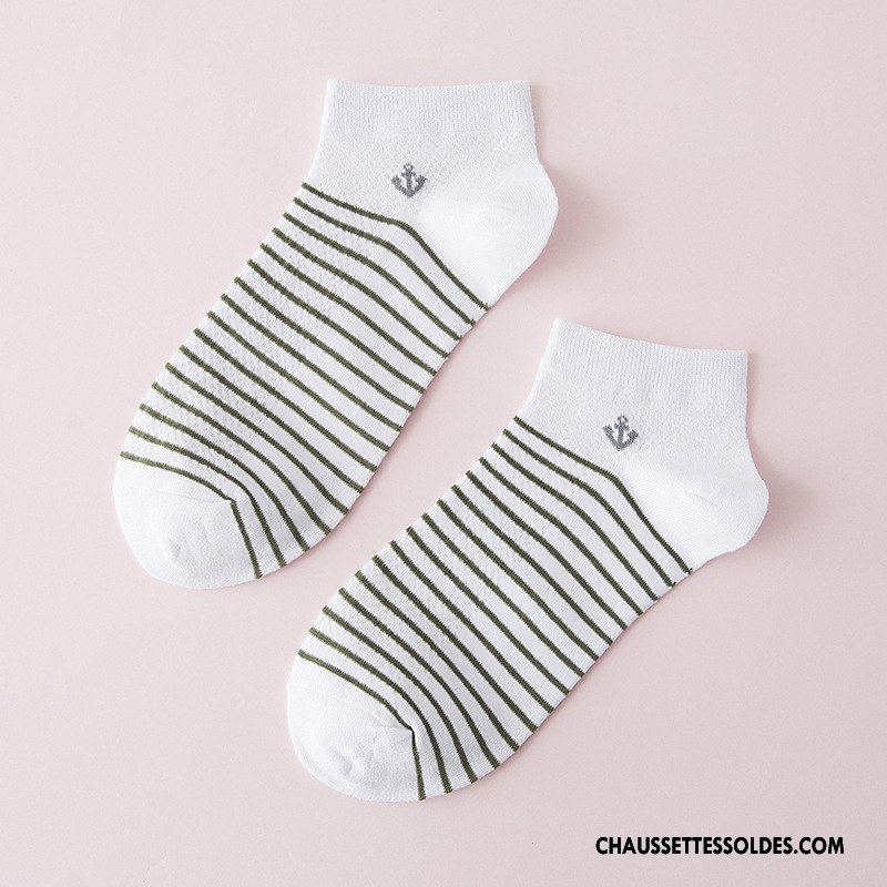 Chaussettes Courtes Femme Le Nouveau Rayé 100% Coton Chaussette Basse Coupée Printemps Été Blanc