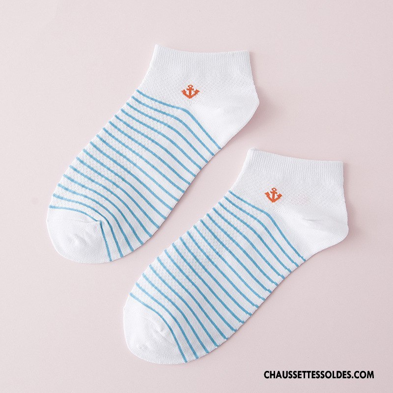 Chaussettes Courtes Femme Le Nouveau Rayé 100% Coton Chaussette Basse Coupée Printemps Été Blanc