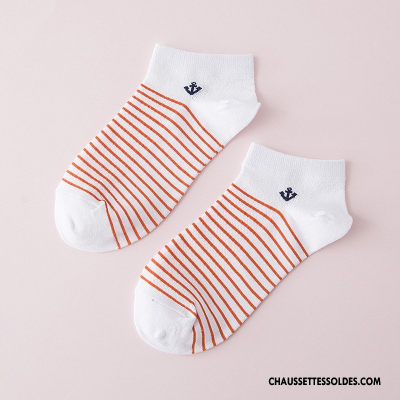 Chaussettes Courtes Femme Le Nouveau Rayé 100% Coton Chaussette Basse Coupée Printemps Été Blanc