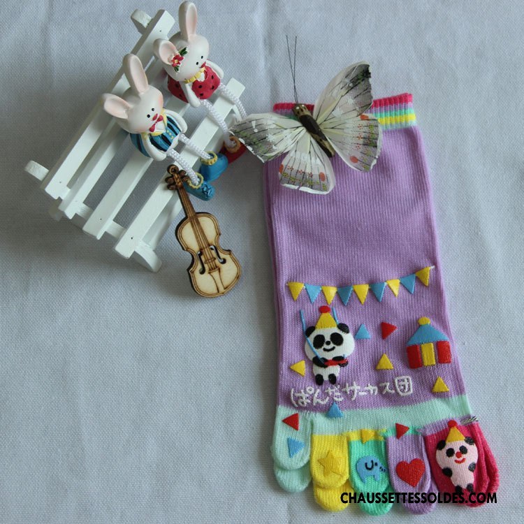 Chaussettes Courtes Femme Légèrement Paresseux Dessin Animé Lovers Mouvement Cinq Doigts Rouge