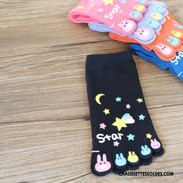 Chaussettes Courtes Femme Matelassé Le Nouveau Dessin Animé Cinq Doigts Lovers Confortable Vert