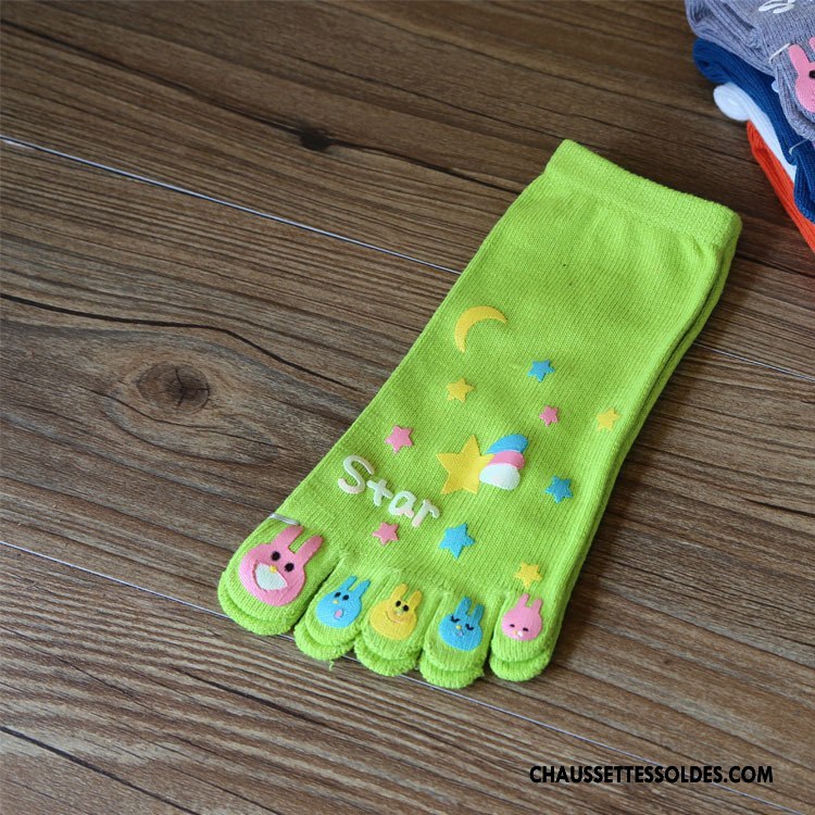 Chaussettes Courtes Femme Matelassé Le Nouveau Dessin Animé Cinq Doigts Lovers Confortable Vert
