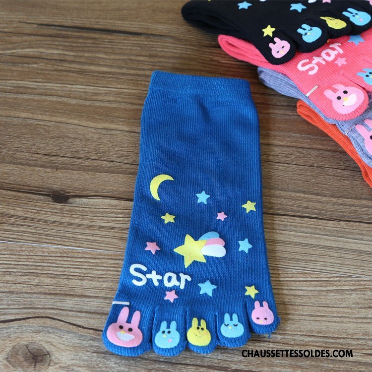 Chaussettes Courtes Femme Matelassé Le Nouveau Dessin Animé Cinq Doigts Lovers Confortable Vert