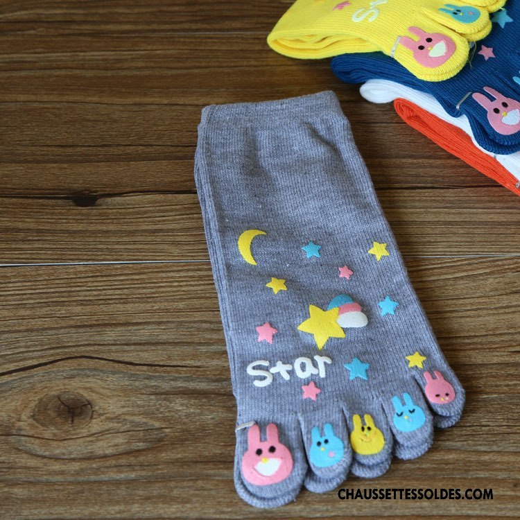Chaussettes Courtes Femme Matelassé Le Nouveau Dessin Animé Cinq Doigts Lovers Confortable Vert