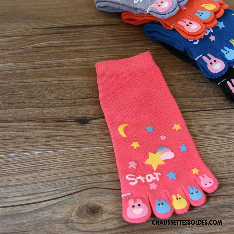 Chaussettes Courtes Femme Matelassé Le Nouveau Dessin Animé Cinq Doigts Lovers Confortable Vert