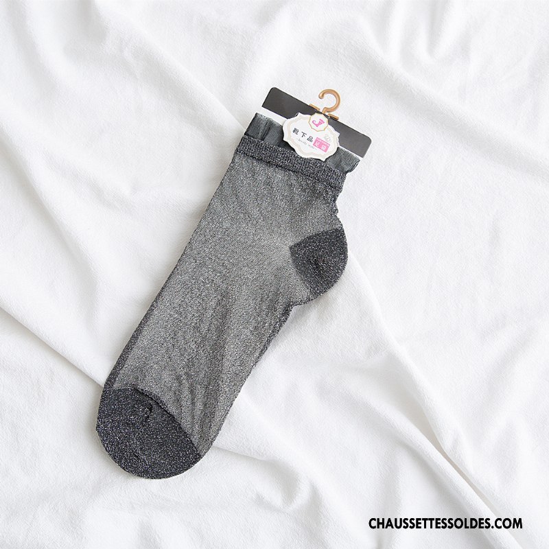 Chaussettes Courtes Femme Nouvelles Arrivées Dentelle Milieu Transparent Bulle Légère Noir Or