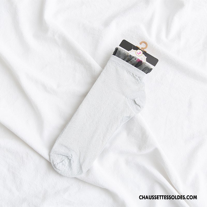 Chaussettes Courtes Femme Nouvelles Arrivées Dentelle Milieu Transparent Bulle Légère Noir Or