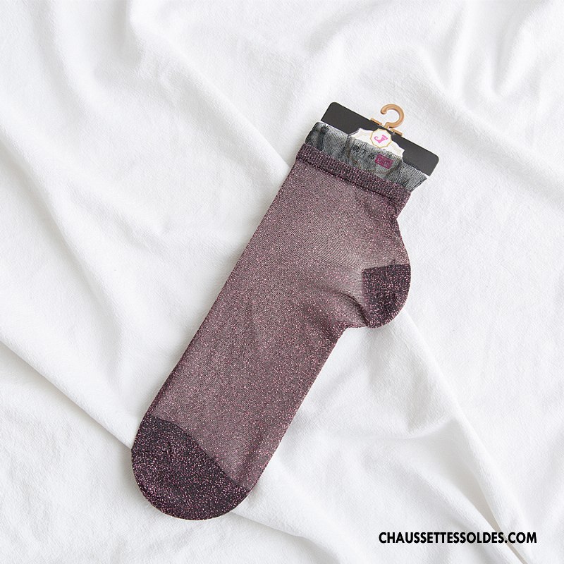 Chaussettes Courtes Femme Nouvelles Arrivées Dentelle Milieu Transparent Bulle Légère Noir Or