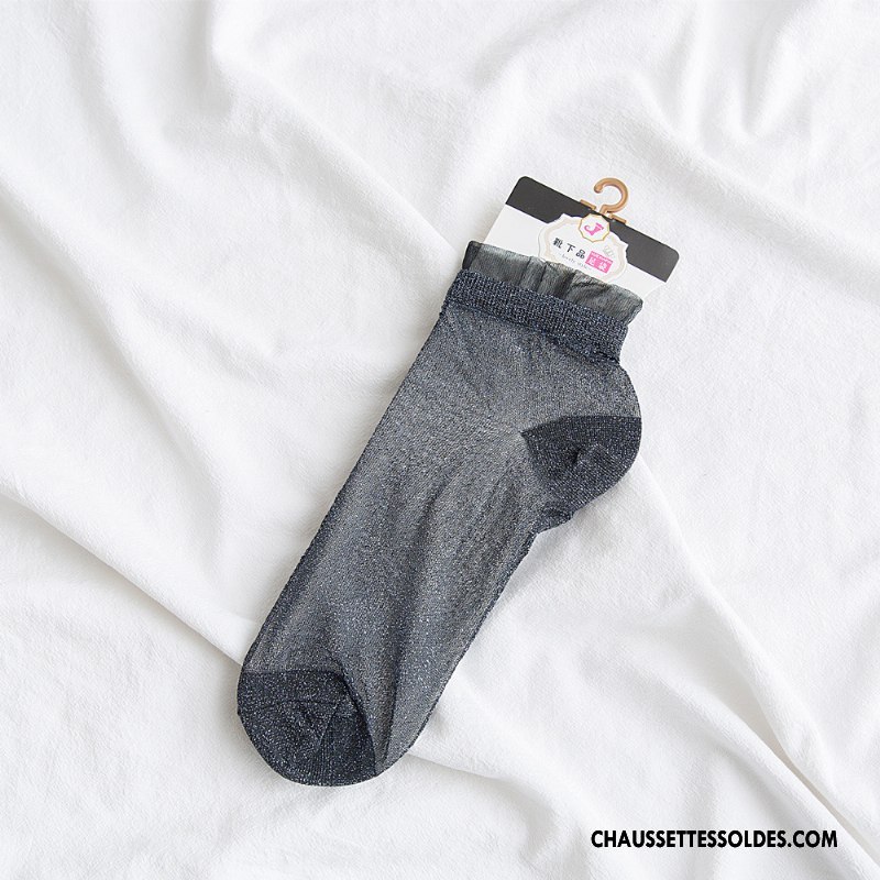 Chaussettes Courtes Femme Nouvelles Arrivées Dentelle Milieu Transparent Bulle Légère Noir Or
