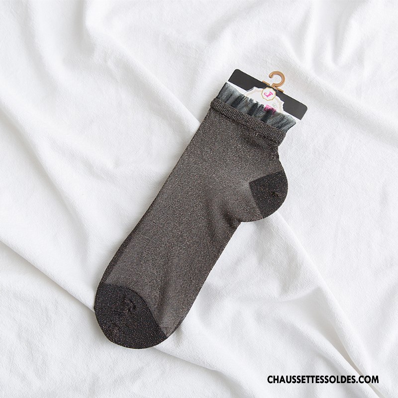 Chaussettes Courtes Femme Nouvelles Arrivées Dentelle Milieu Transparent Bulle Légère Noir Or