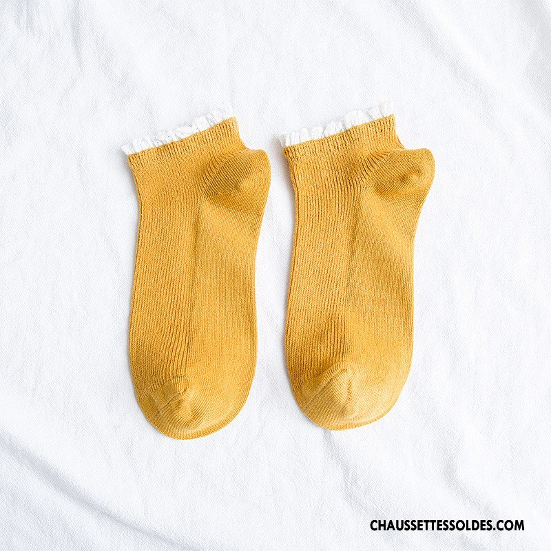 Chaussettes Courtes Femme Nouvelles Arrivées Printemps Dentelle Tous Les Assortis Chaussette Basse Coupée 100% Coton Pure Jaune