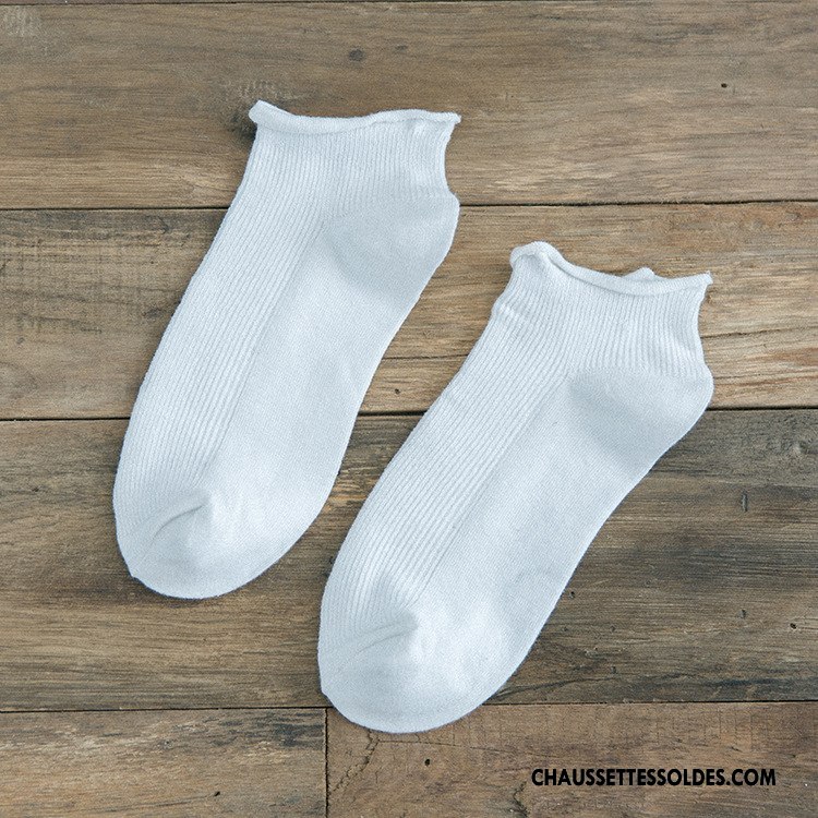 Chaussettes Courtes Femme Ourlet Été Chaussette Basse Coupée Printemps Bonbons Chaussettes En Coton Pure Blanc